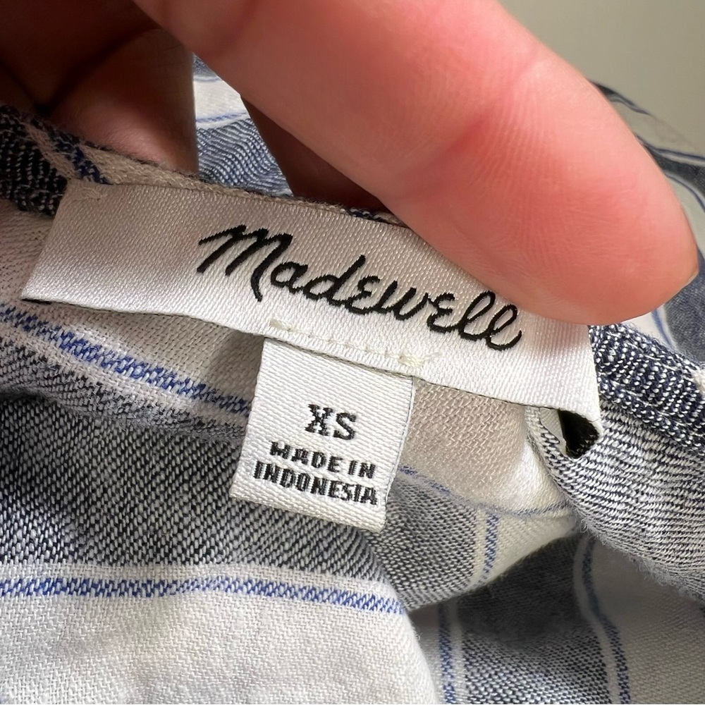 Madewell XS Striped Linen Cotton Button Back Shift Dress Blue White Coastal - Picture 7 of 10